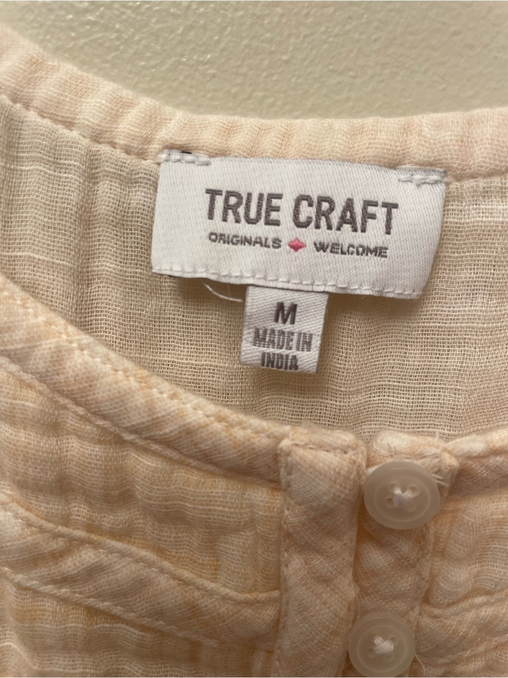 True Craft Peach Textured Cotton Button Front Blouse